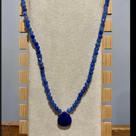 New Gorgeous Lapis Lazuli Teardrop Choker Necklace With Silver Tone Toggle Clasp - Picture 4 of 10